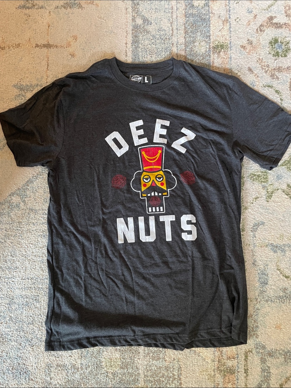 Crazy Dog T-Shirts Black Deez Nuts Graphic Tee with Yellow & Red Skull